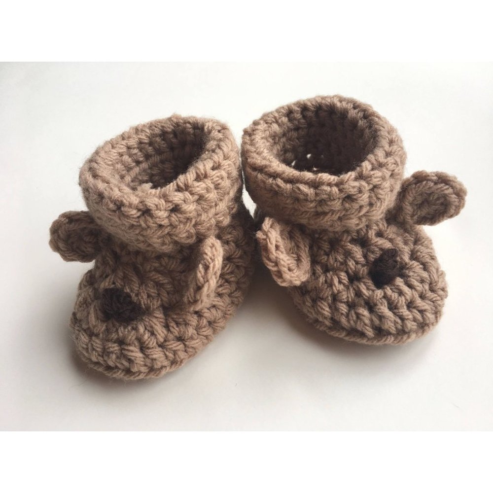 Baby Crochet booties, baby animal booties bear baby shoes, dog baby boots brown - Picture 4 of 5